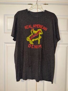 Wrangler Charcoal Graphic Tee with Red and Neon Yellow Logo